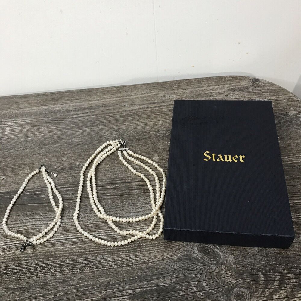 3 Row Freshwater Pearl Necklace 18” & Bracelet 7” Set Stauer Beautiful